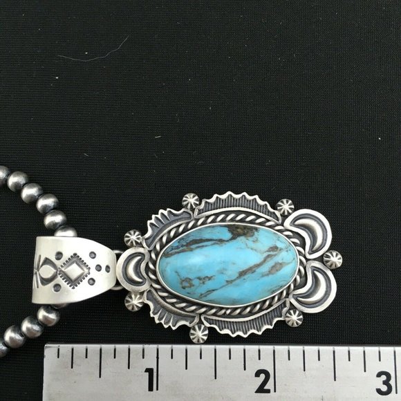 Navajo Sterling Silver Blue Necklace Pendant Ln 20 - Picture 11 of 12